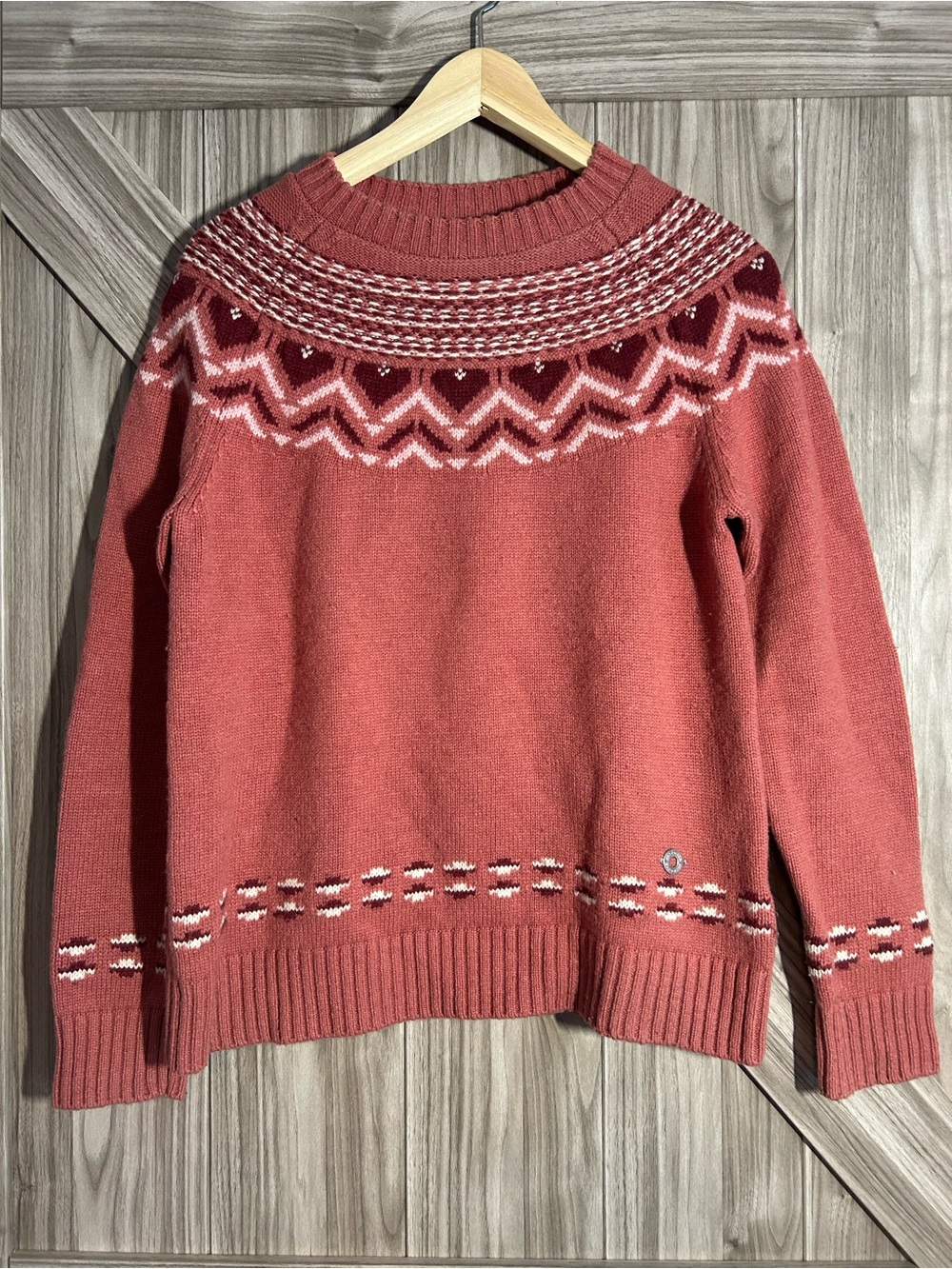 Kari Traa Sundve Knit Fair Isle Wool Blend Sweater Pink Cotta Size Medium